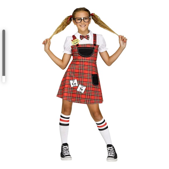 Head of Class Red Plaid School Nerd Child Costume XL 14-16 Kids 2 Pcs Halloween - Picture 1 of 9
